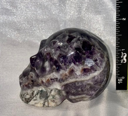 Large Chevron Amethyst (AKA Dream Amethyst) Skull Statues 2,3 - Halloween decor, spooky polished stone sculpture