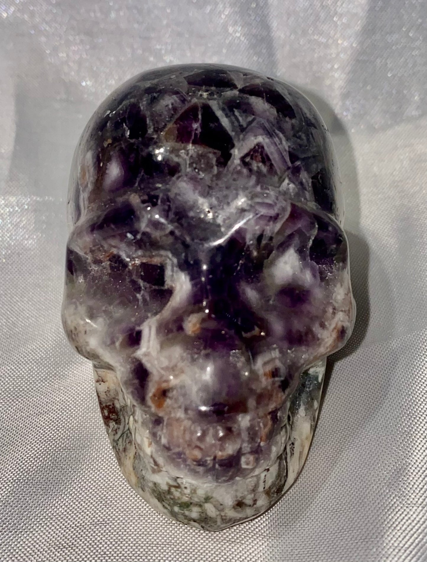 Large Chevron Amethyst (AKA Dream Amethyst) Skull Statues 2,3 - Halloween decor, spooky polished stone sculpture