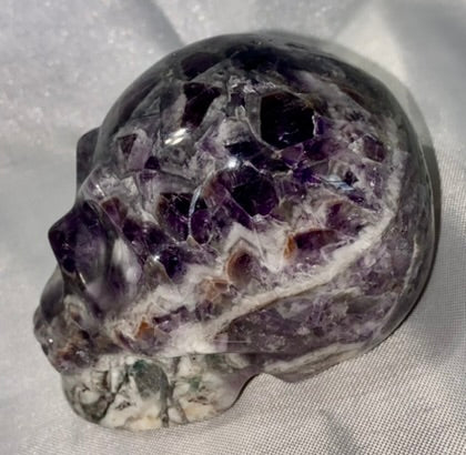 Large Chevron Amethyst (AKA Dream Amethyst) Skull Statues 2,3 - Halloween decor, spooky polished stone sculpture