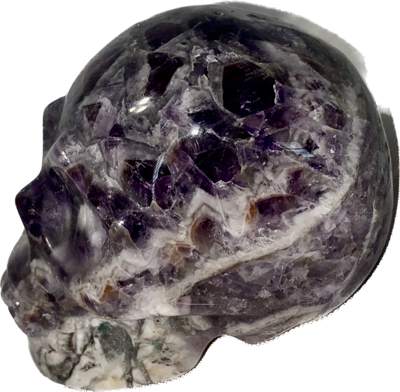 Large Chevron Amethyst (AKA Dream Amethyst) Skull Statues 2,3 - Halloween decor, spooky polished stone sculpture