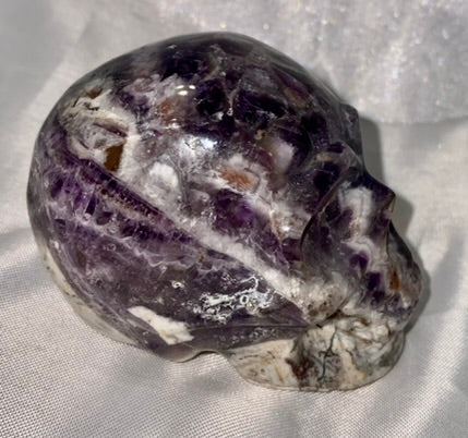 Large Chevron Amethyst (AKA Dream Amethyst) Skull Statues 2,3 - Halloween decor, spooky polished stone sculpture