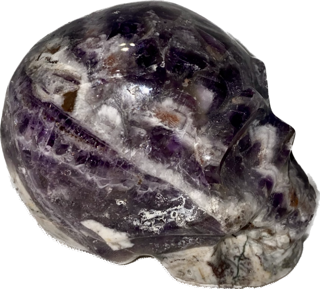 Large Chevron Amethyst (AKA Dream Amethyst) Skull Statues 2,3 - Halloween decor, spooky polished stone sculpture