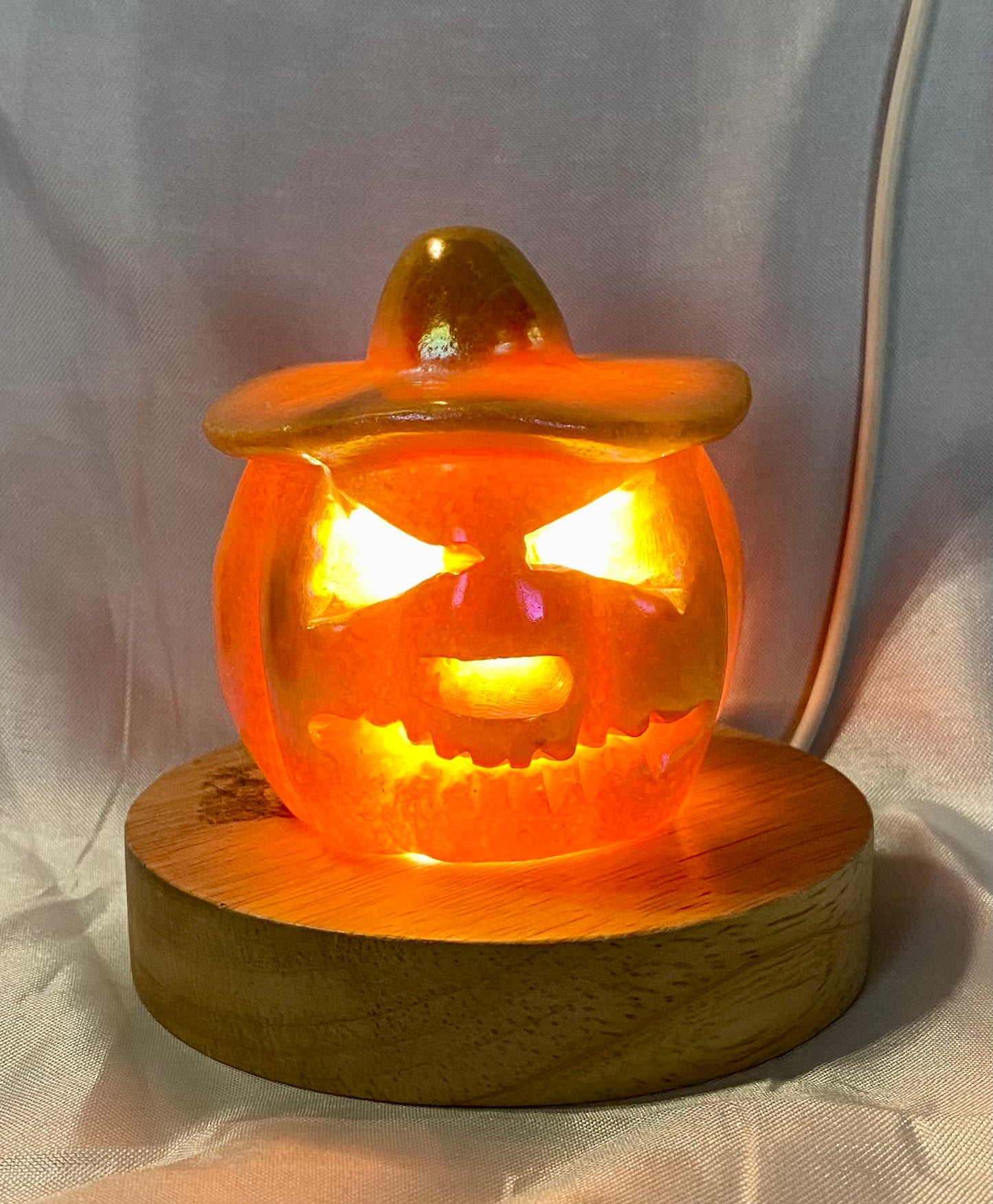 Large Orange Calcite Hollow Jack-'O-Lantern Sculpture with Aura, for LED light or light stand, Halloween decor