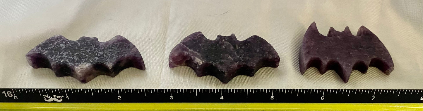 Lepidolite Bat Figurine - Halloween decor glittery purple stone sculpture