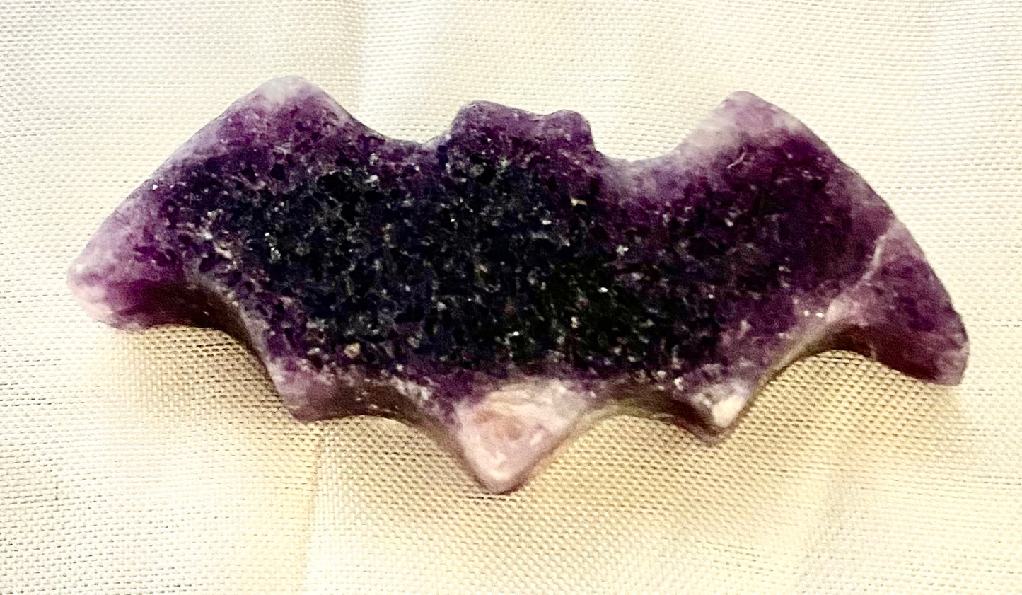 Lepidolite Bat Figurine - Halloween decor glittery purple stone sculpture