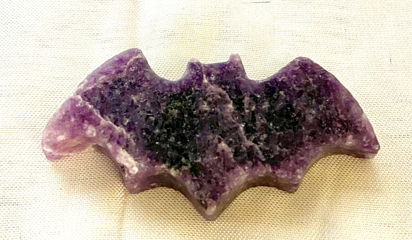 Lepidolite Bat Figurine - Halloween decor glittery purple stone sculpture