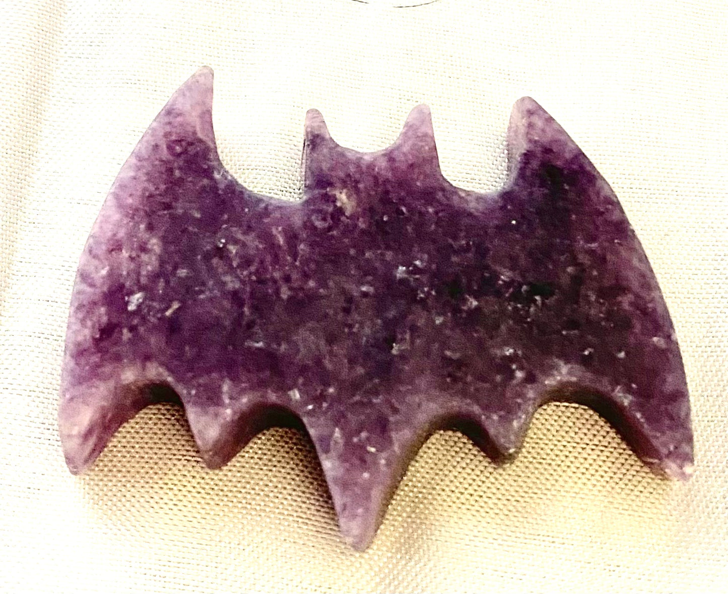 Lepidolite Bat Figurine - Halloween decor glittery purple stone sculpture