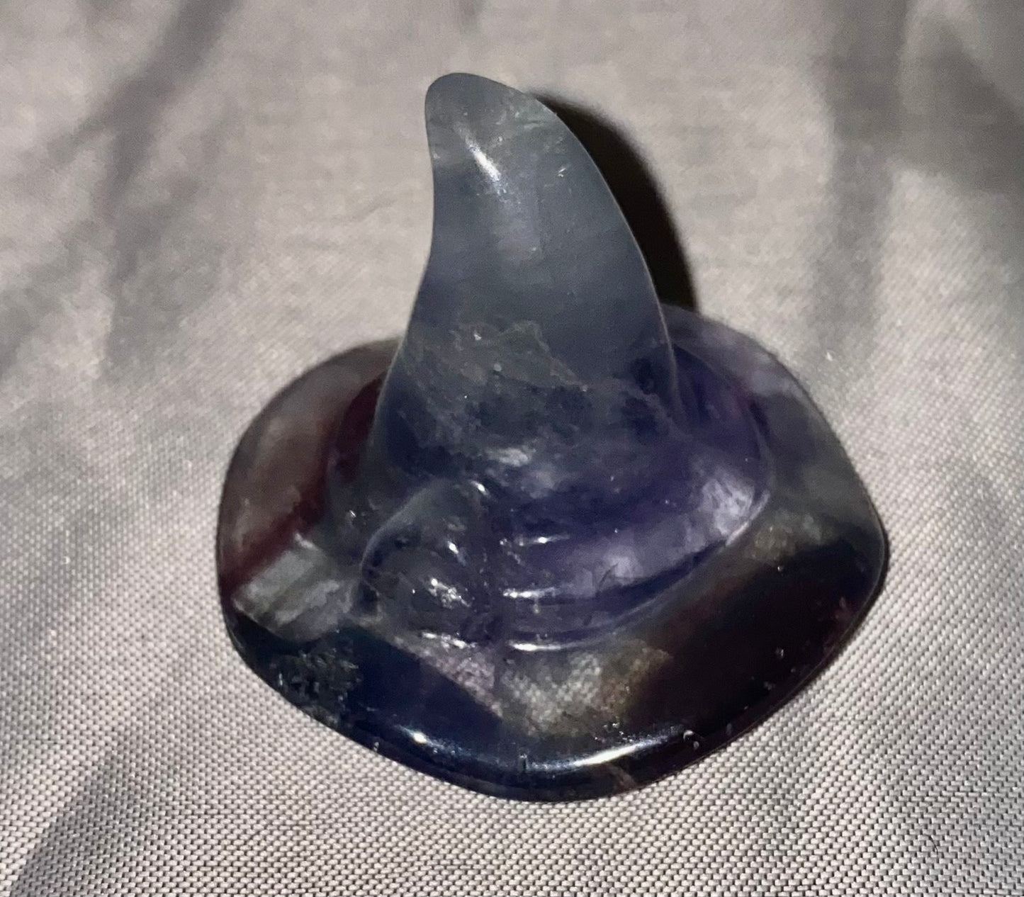 Gemstone Witch's Hat Figurine - Halloween decor green purple stone sculpture