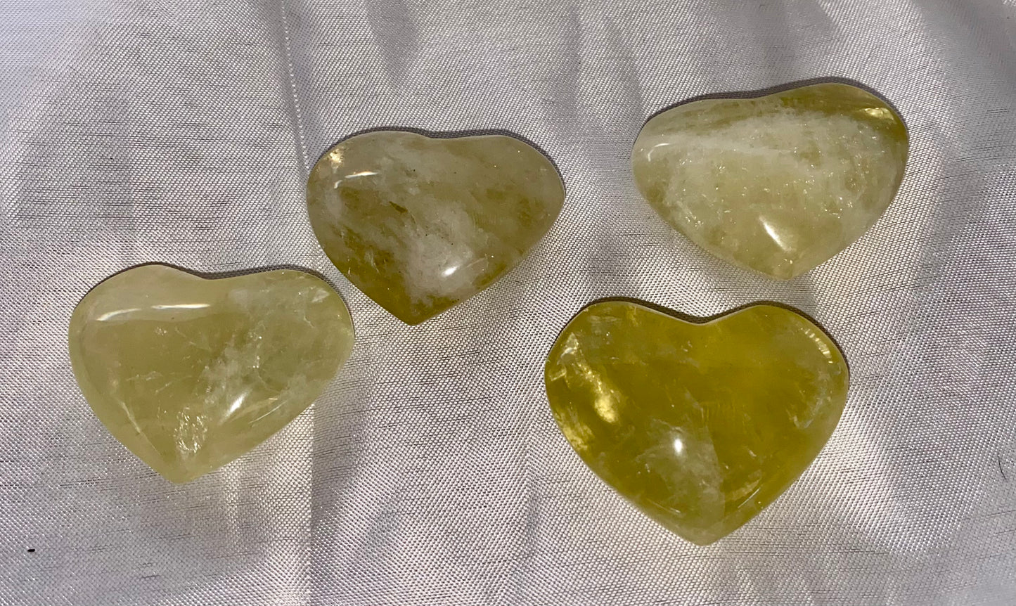 Citrine Heart Figurines s1-4 - polished golden stone crystal sculpture