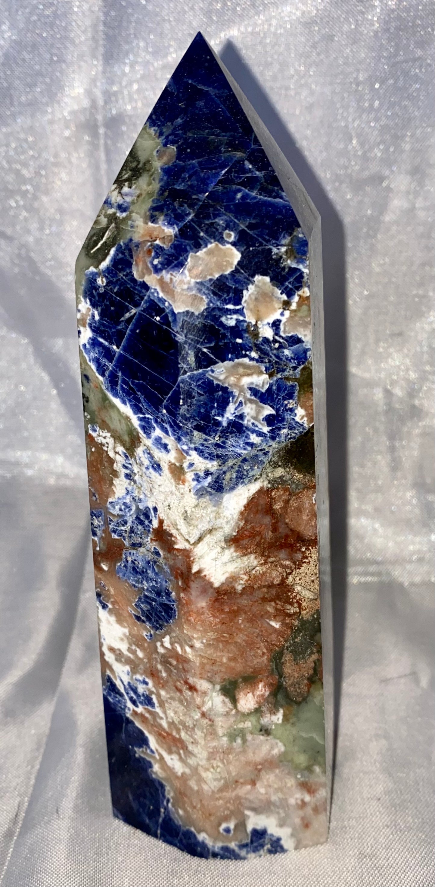 Sunset Sodalite Tower 1s - Brilliant orange and blue polished stone sculpture