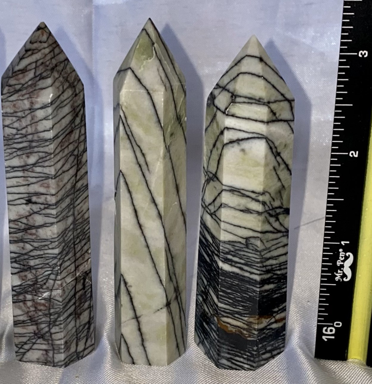 Spiderweb Jasper Point m1,2,3  - striped black cream white polished stone sculpture