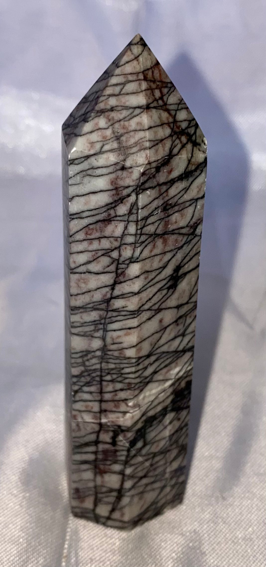 Spiderweb Jasper Point m1,2,3  - striped black cream white polished stone sculpture