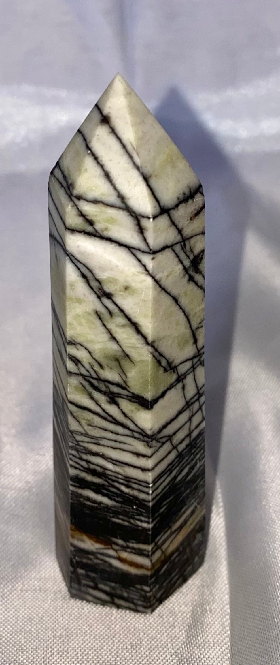 Spiderweb Jasper Point m1,2,3  - striped black cream white polished stone sculpture