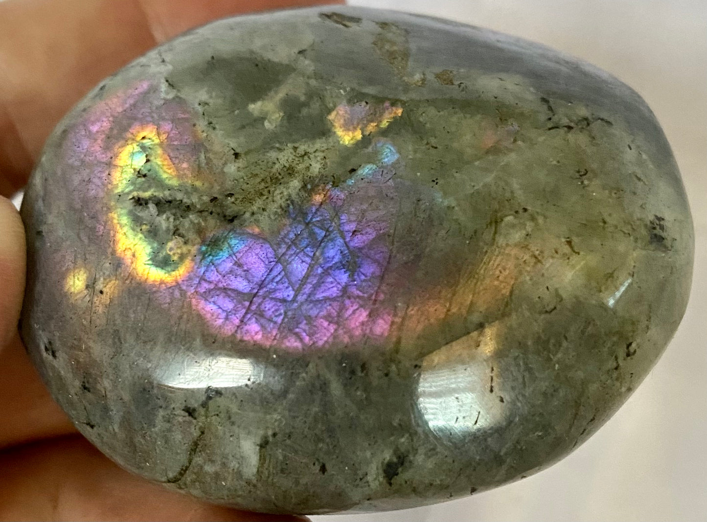 Labradorite Palm Stone 5L - polished blue pink flash stone sculpture