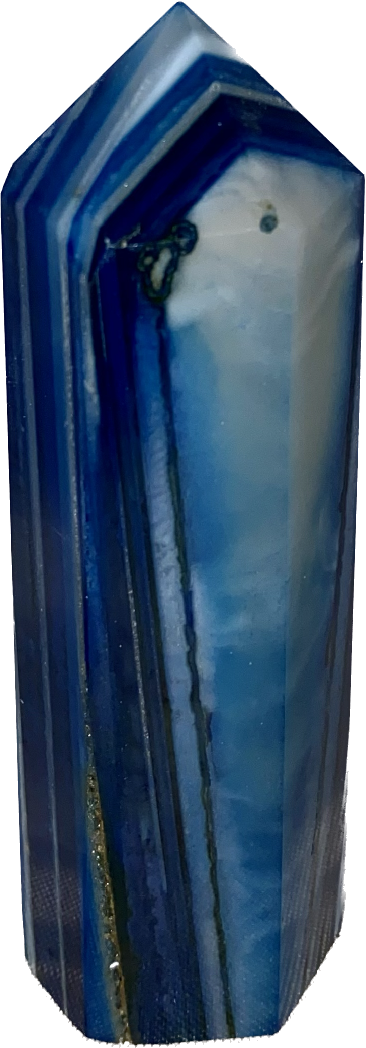 Blue Agate Point l1,2 (dyed) - polished striped blue white stone mini-tower sculpture