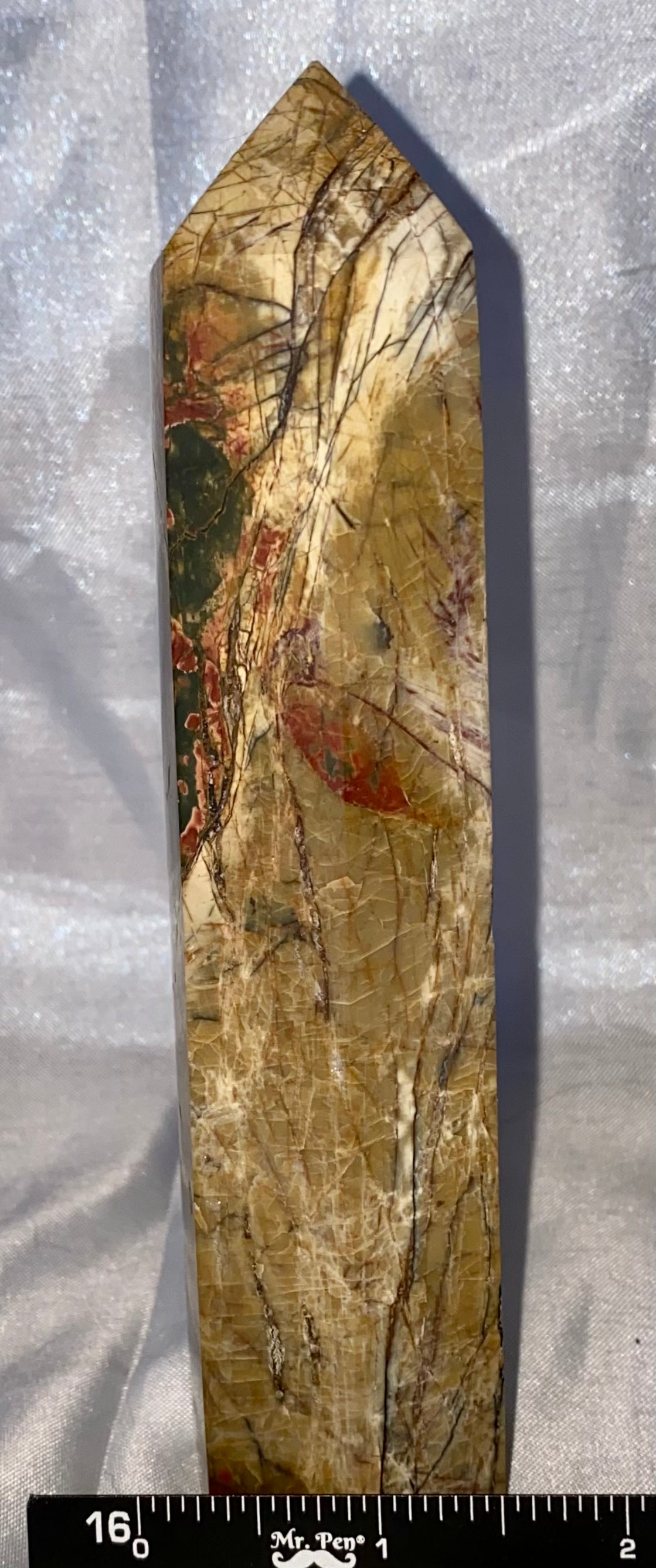 Cherry Creek Jasper Tower m1  - polished red yellow green stone sculpture