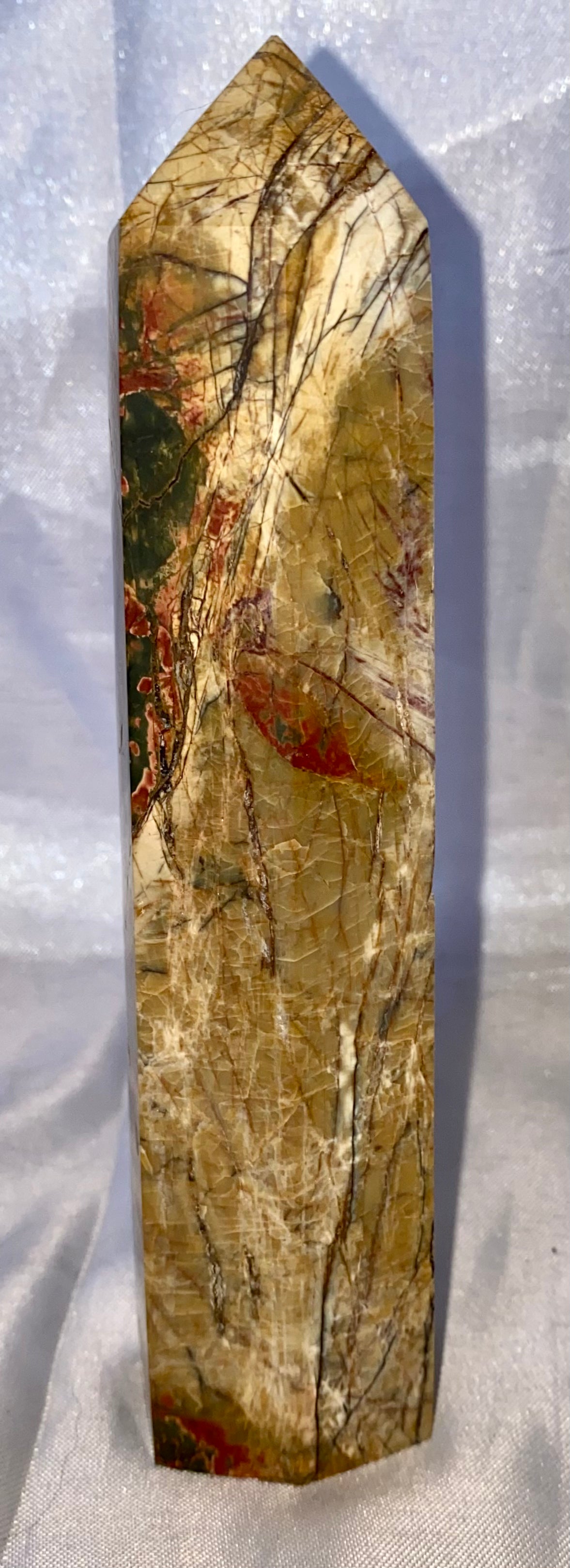 Cherry Creek Jasper Tower m1  - polished red yellow green stone sculpture