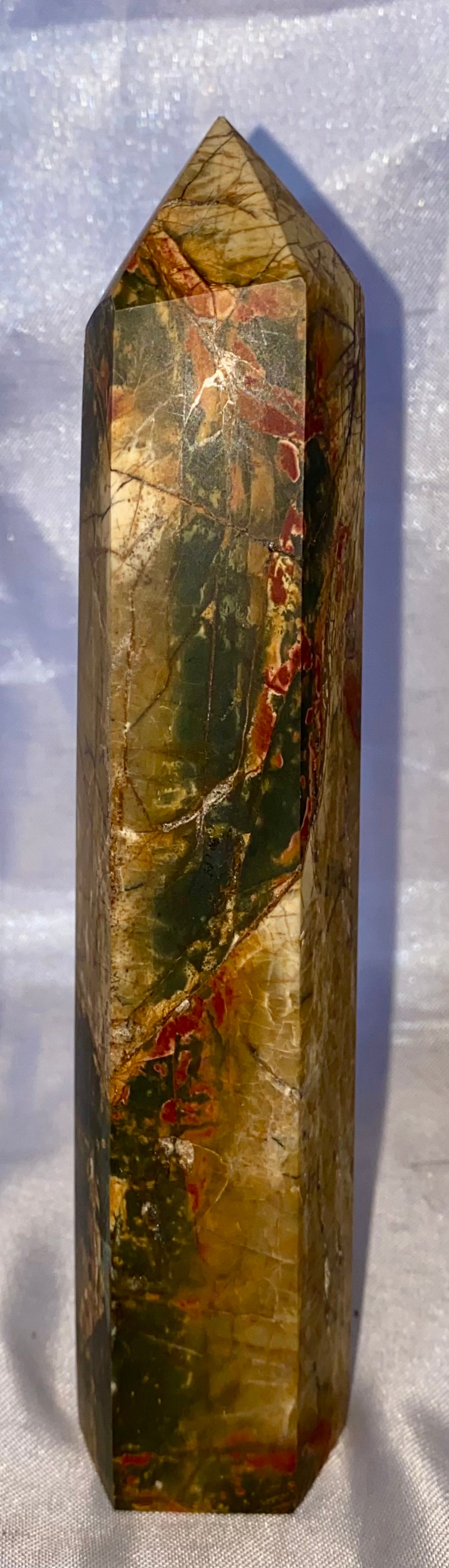 Cherry Creek Jasper Tower m1  - polished red yellow green stone sculpture