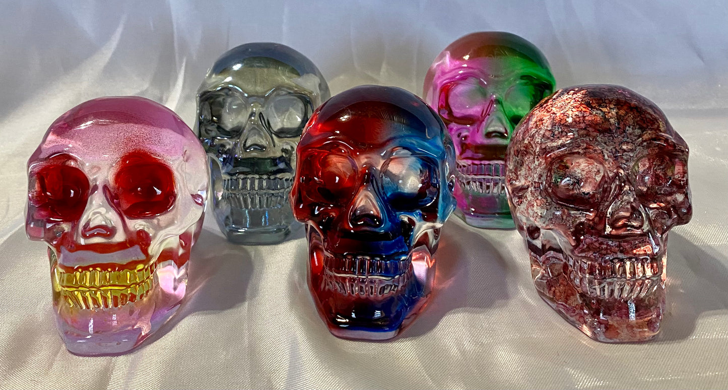 Large Colorful Glass Skull - Halloween decor, spooky polished sculpture