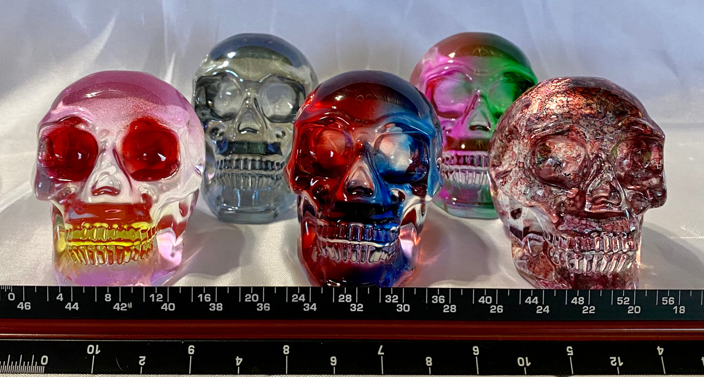 Large Colorful Glass Skull - Halloween decor, spooky polished sculpture