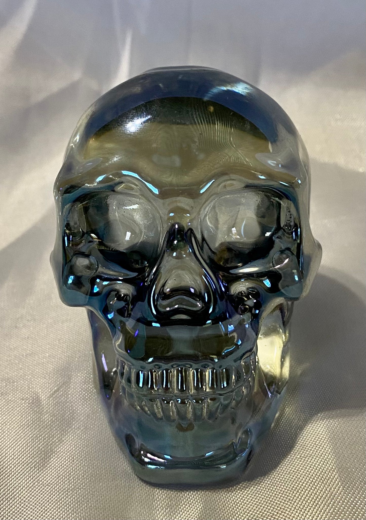 Large Colorful Glass Skull - Halloween decor, spooky polished sculpture