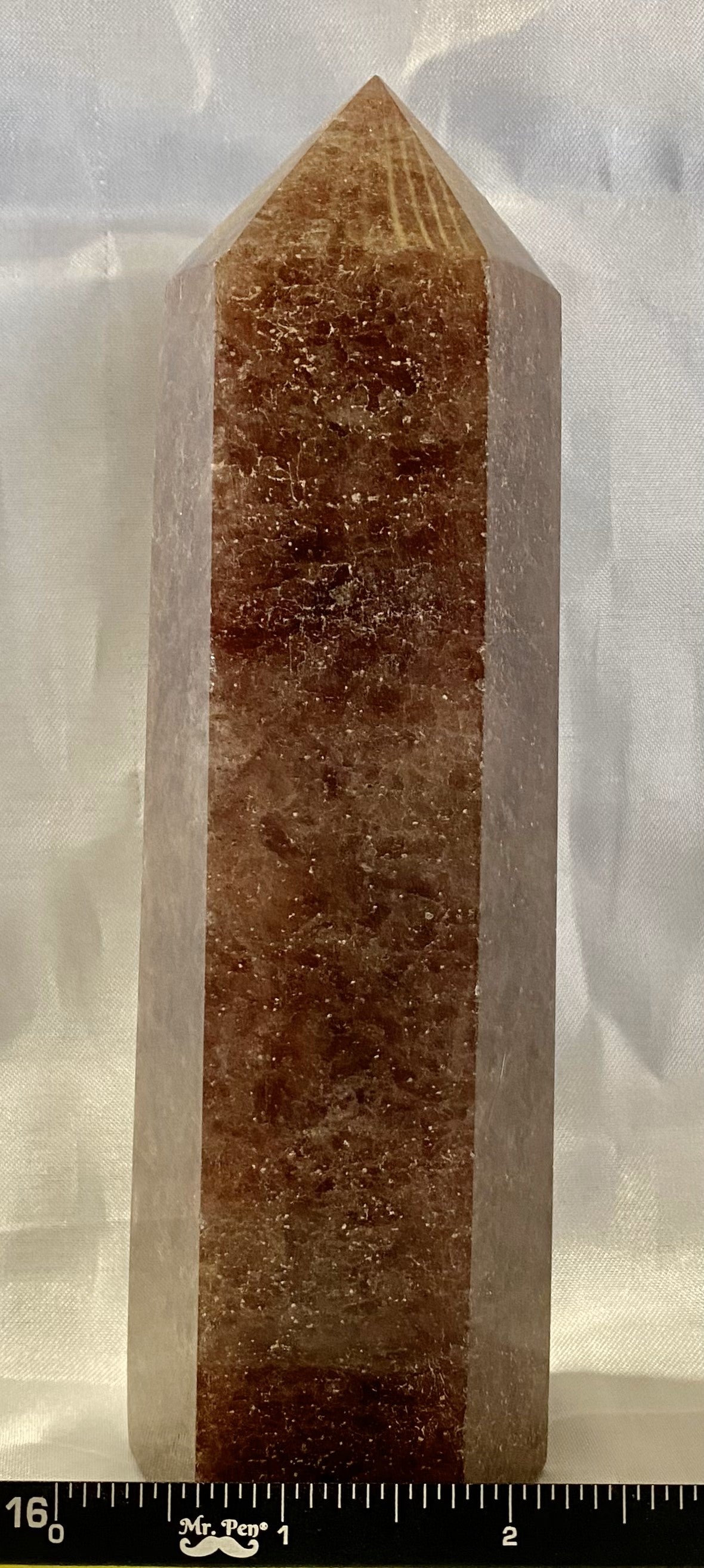 Strawberry Quartz Tower m1 - sparkling pink white polished stone crystal sculpture