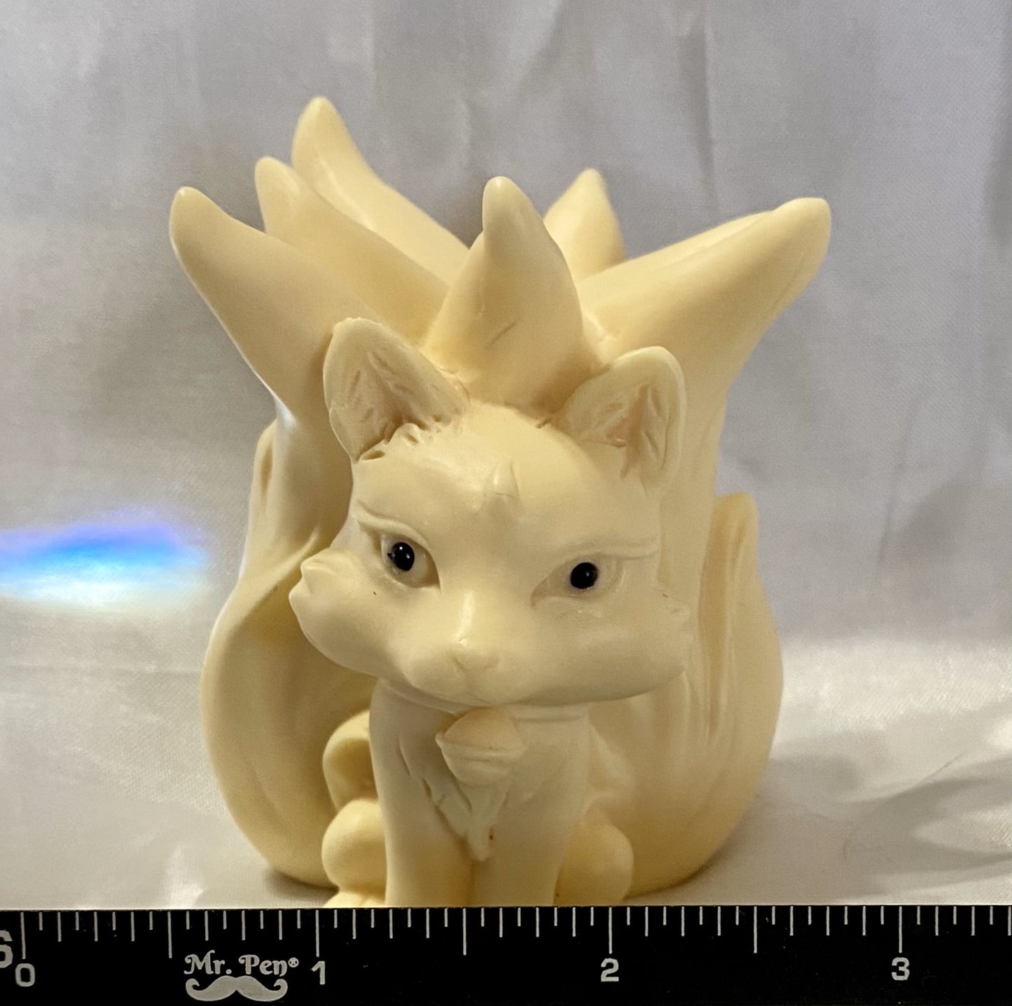 Larger 9-Tailed Fox Statue, Tagua Fruit (AKA Palm FruitIvory) - polished cream-colored sculpture