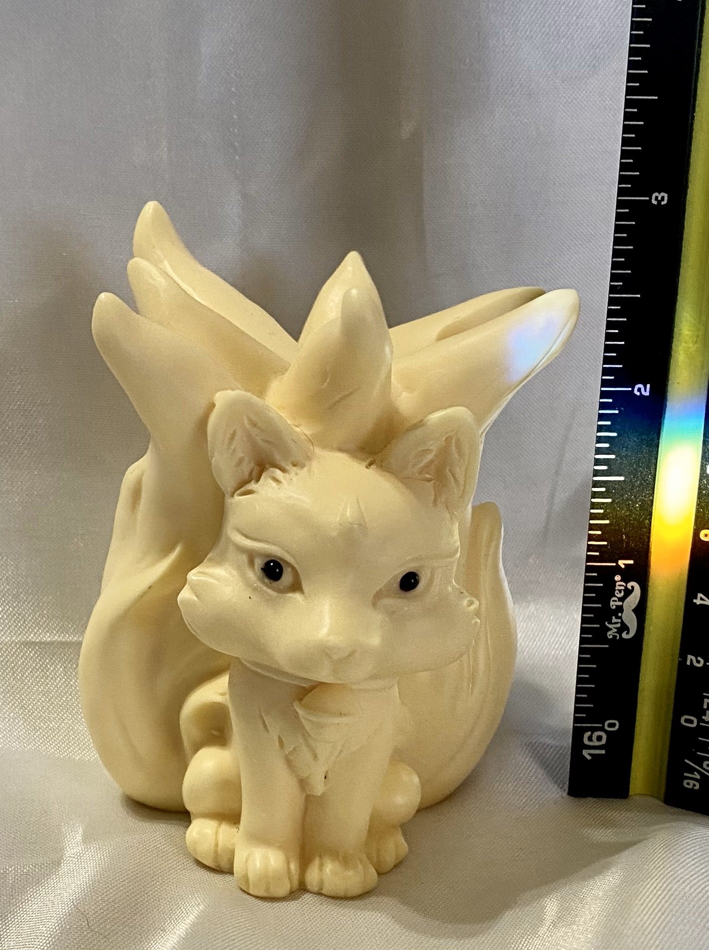 Larger 9-Tailed Fox Statue, Tagua Fruit (AKA Palm FruitIvory) - polished cream-colored sculpture