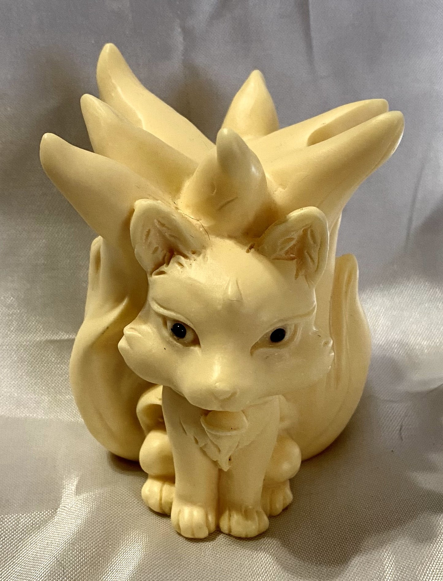 Larger 9-Tailed Fox Statue, Tagua Fruit (AKA Palm FruitIvory) - polished cream-colored sculpture