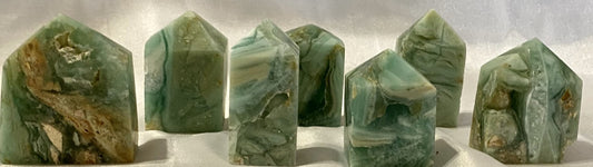 Green Calcite Point 2-8t - polished white green stone mini-tower sculpture