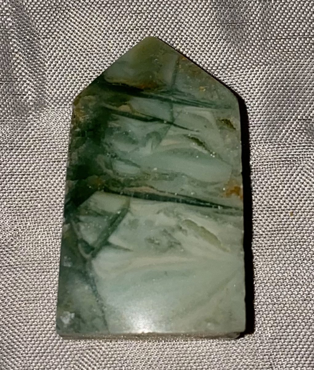 Green Calcite Point 2-8t - polished white green stone mini-tower sculpture