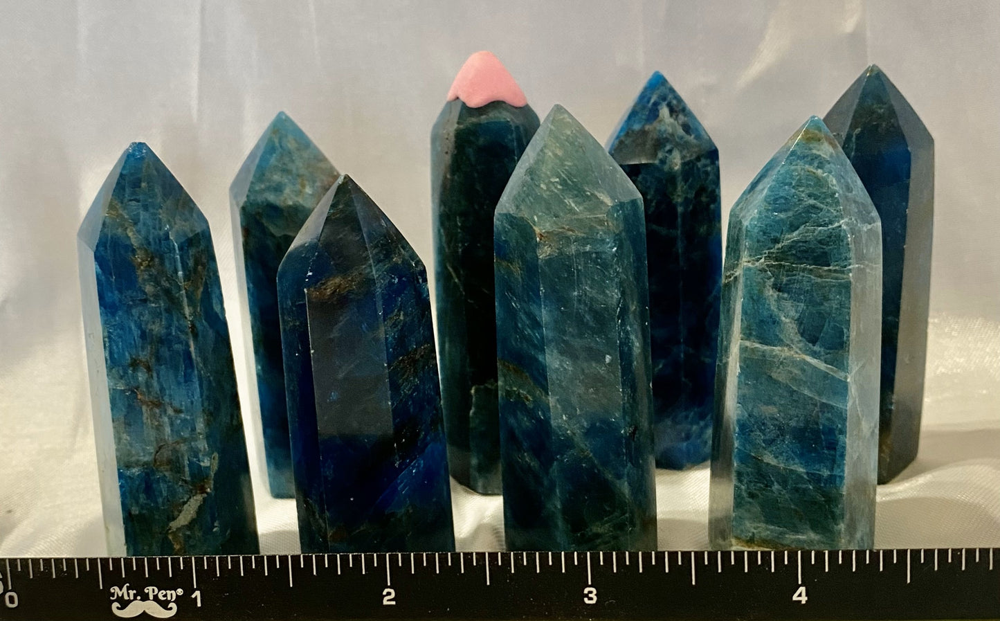 Apatite Point t4-11  - polished blue green stone mini-tower sculpture