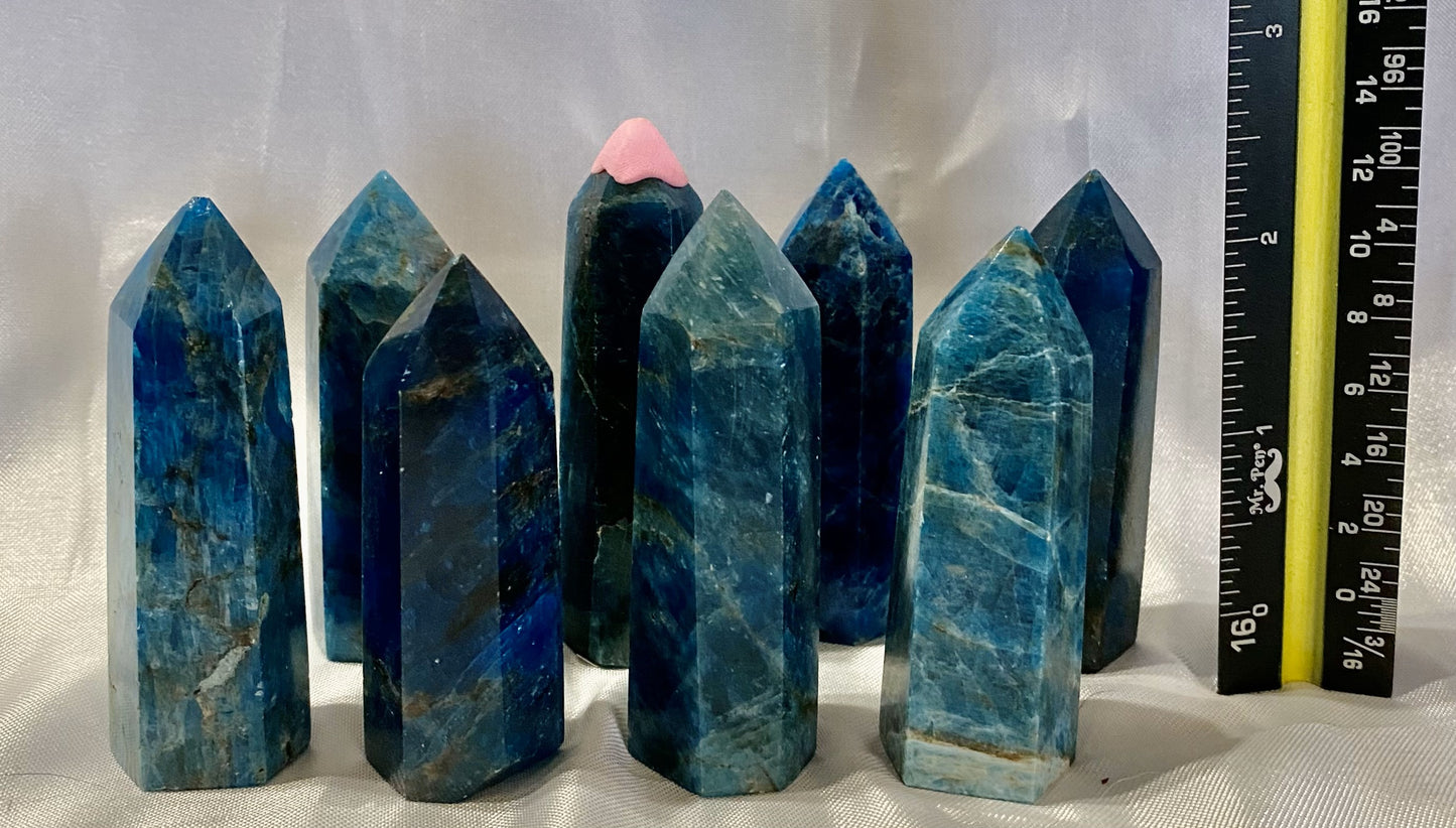 Apatite Point t4-11  - polished blue green stone mini-tower sculpture