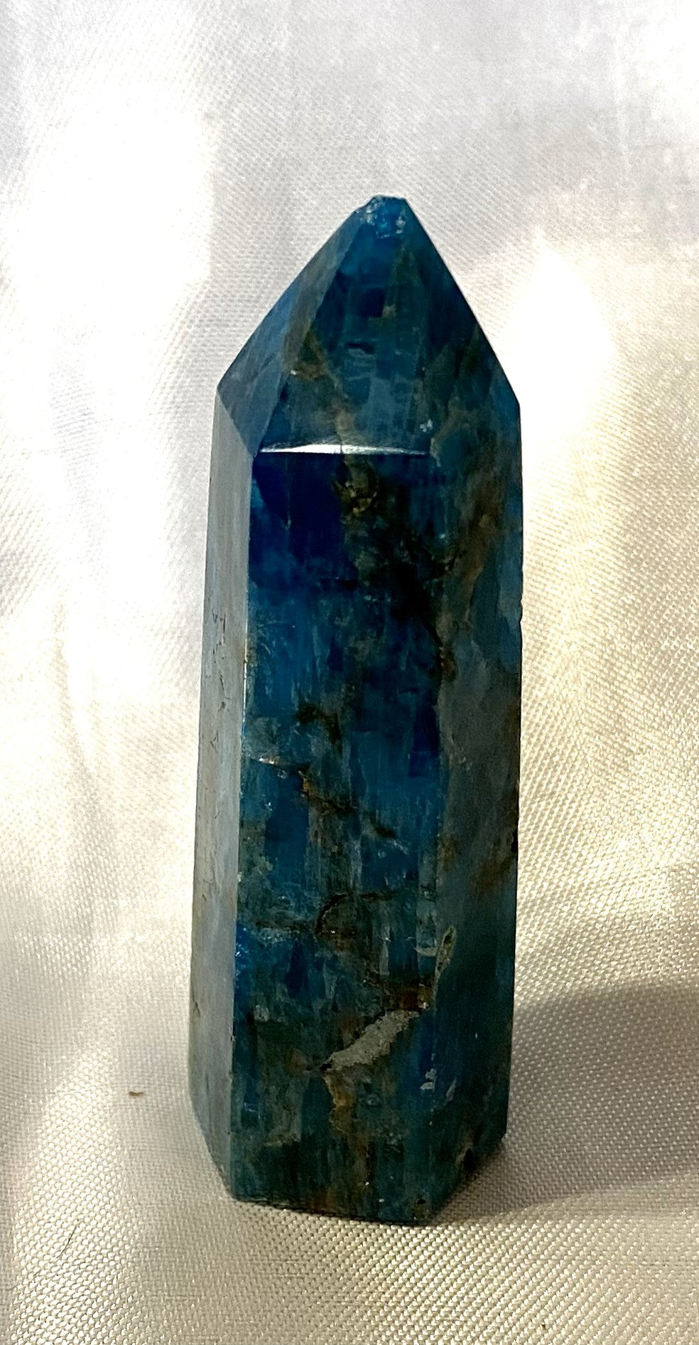 Apatite Point t4-11  - polished blue green stone mini-tower sculpture