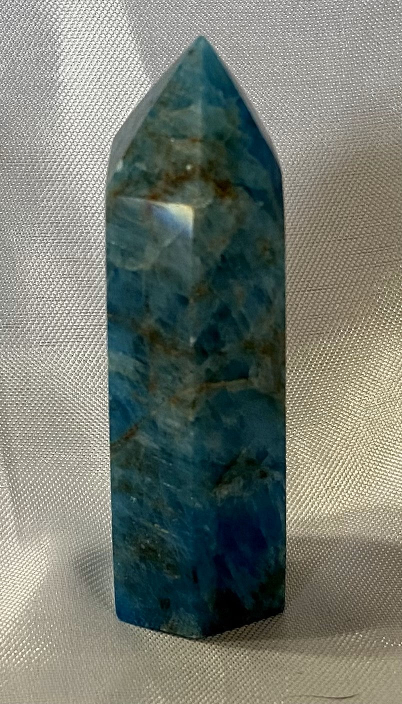 Apatite Point t4-11  - polished blue green stone mini-tower sculpture