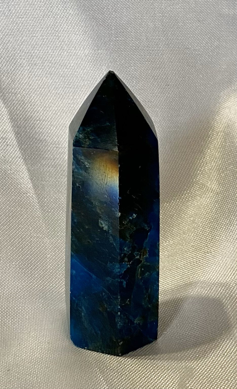 Apatite Point t4-11  - polished blue green stone mini-tower sculpture