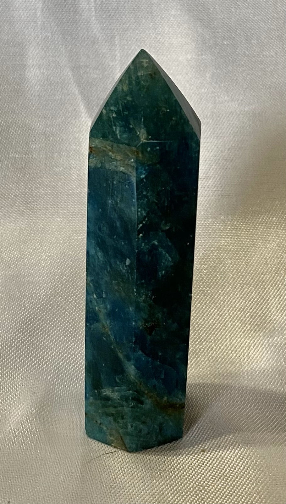 Apatite Point t4-11  - polished blue green stone mini-tower sculpture