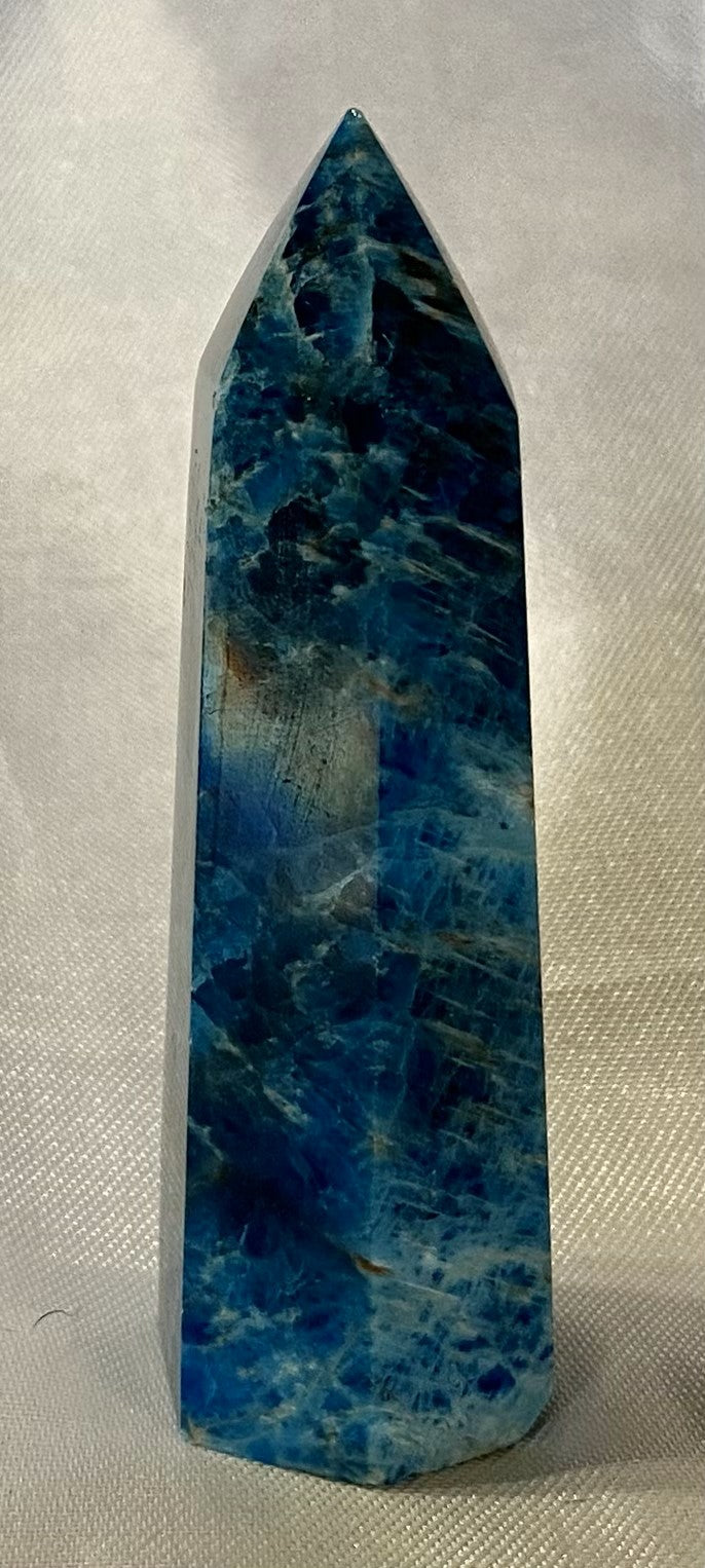 Apatite Point t4-11  - polished blue green stone mini-tower sculpture