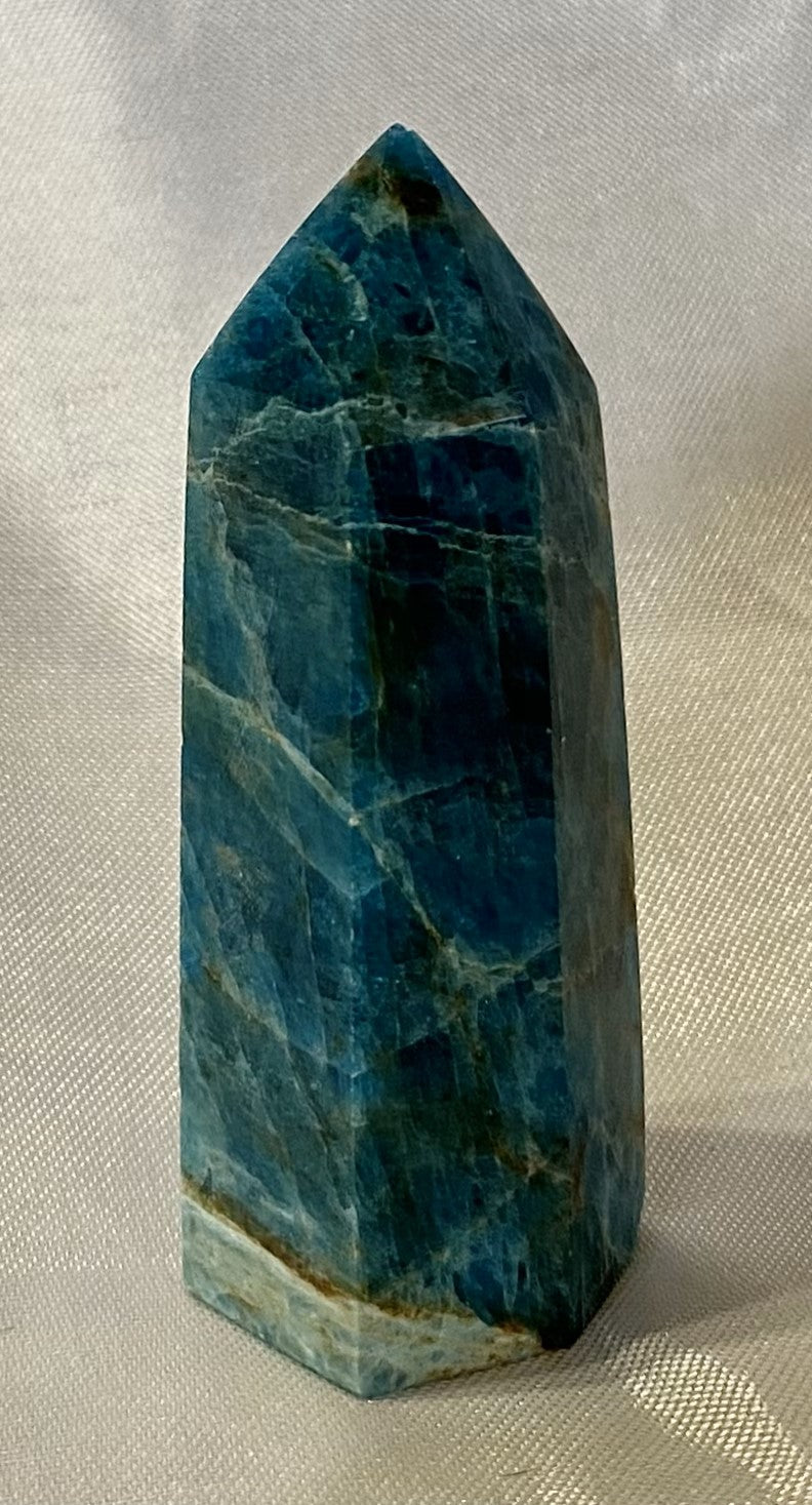 Apatite Point t4-11  - polished blue green stone mini-tower sculpture