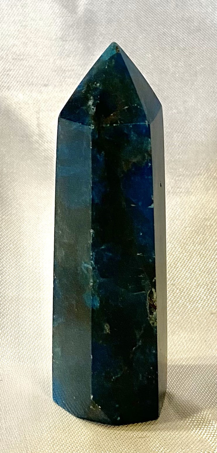 Apatite Point t4-11  - polished blue green stone mini-tower sculpture