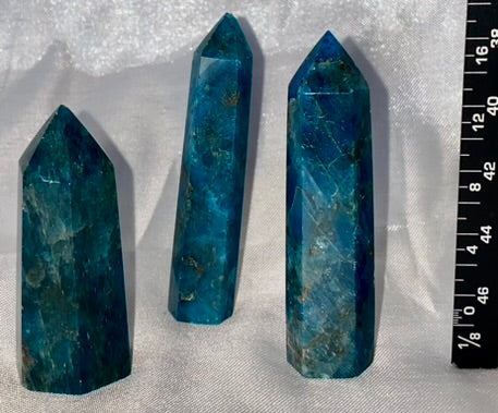 Apatite Point - polished blue green stone mini-tower sculpture