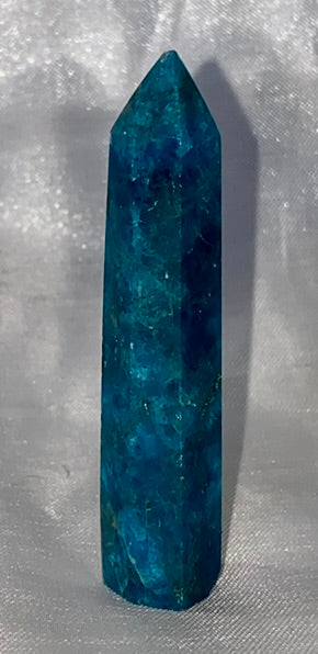 Apatite Point - polished blue green stone mini-tower sculpture