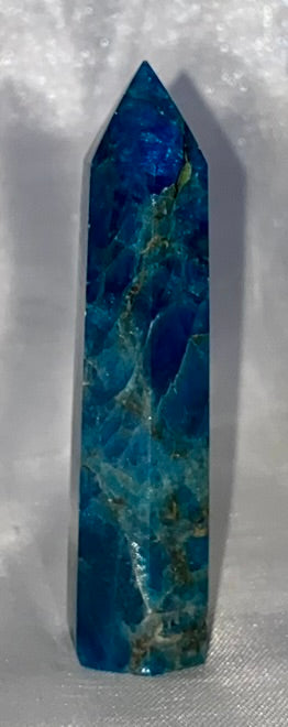 Apatite Point - polished blue green stone mini-tower sculpture