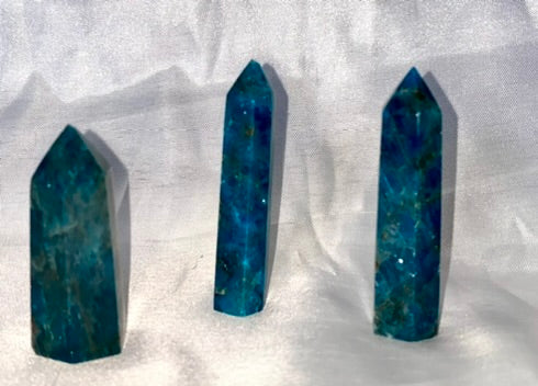 Apatite Point - polished blue green stone mini-tower sculpture