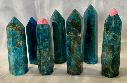 Apatite Point - polished blue green stone mini-tower sculpture