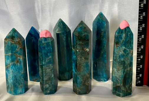 Apatite Point - polished blue green stone mini-tower sculpture