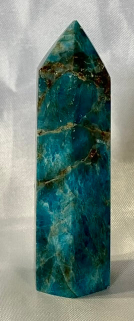 Apatite Point - polished blue green stone mini-tower sculpture