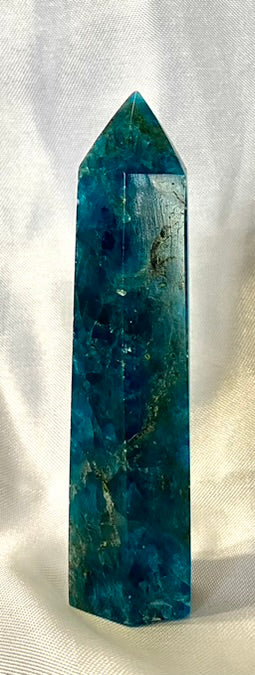 Apatite Point - polished blue green stone mini-tower sculpture