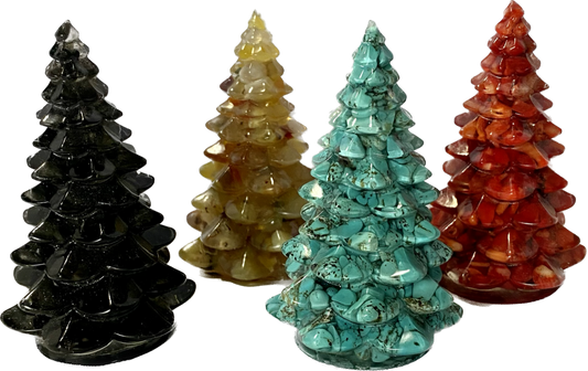 Stone-Chip-Filled Resin Christmas Tree Statue Figurine