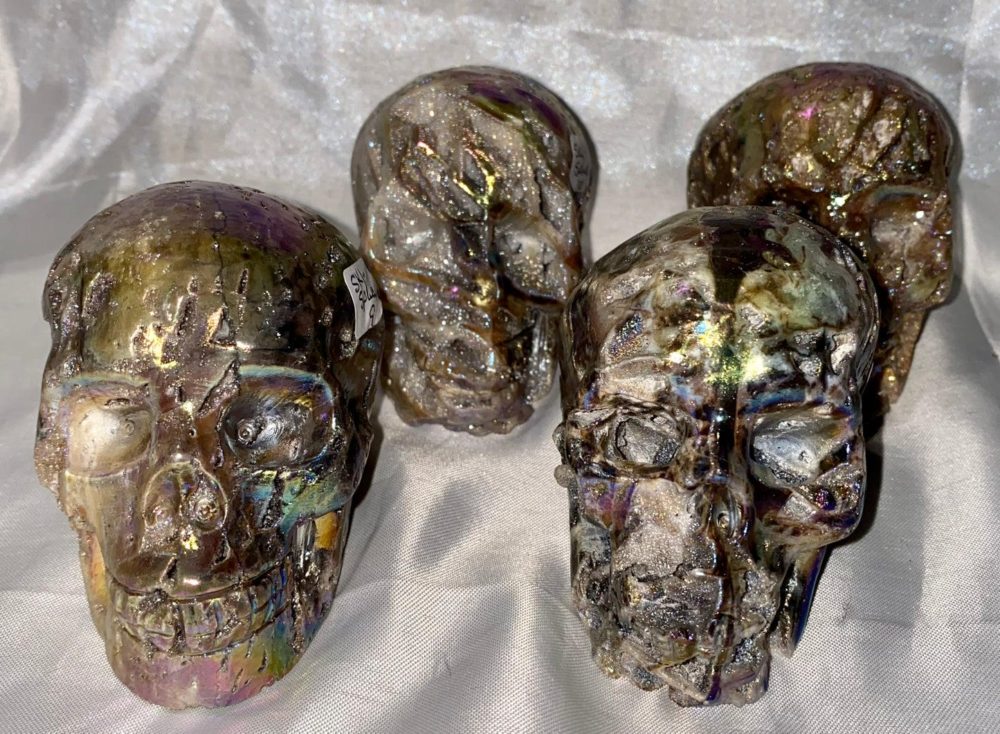 Sphalerite Aura Skull - Halloween decor, spooky polished stone sculpture